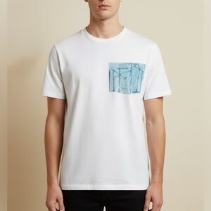 A.P.C. Short sleeved tee w/ blue denim-look pocket graphic, M, never worn